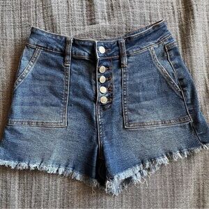 Distressed Button-up Jean Shorts